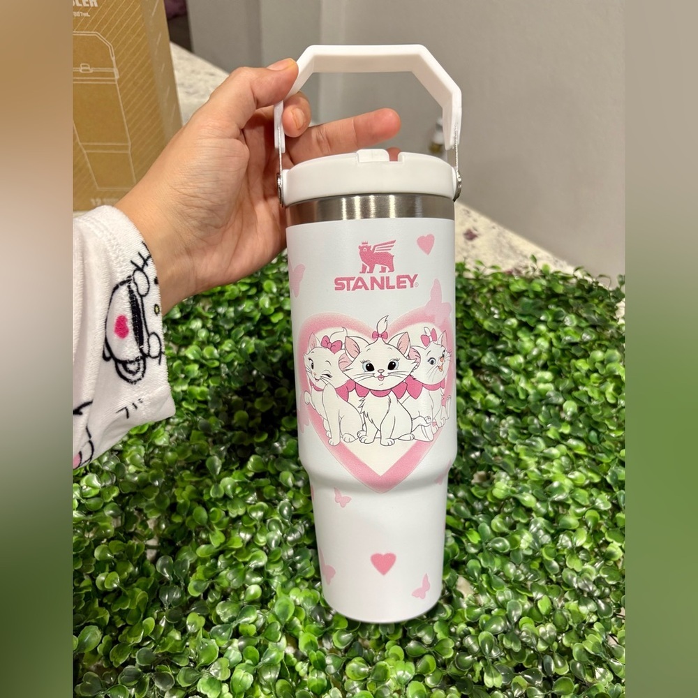 Customized cat Marie Stanley White and Pink Flip Straw Tumbler 30 oz - Picture 2 of 4
